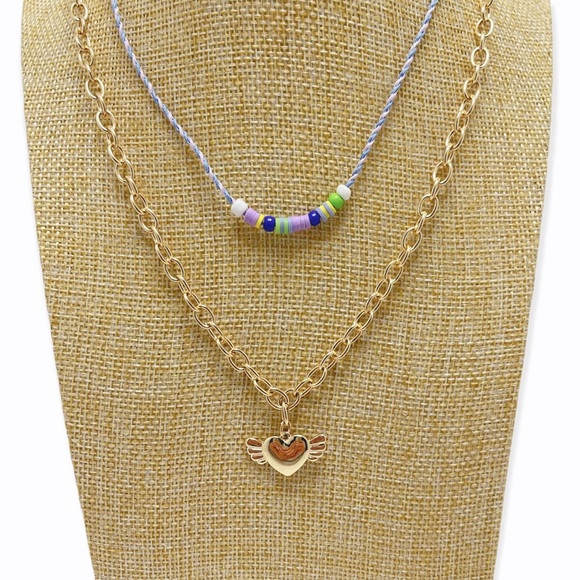 BP. Layered Bead And Gold Chain With Heart Pendant - Picture 4 of 4